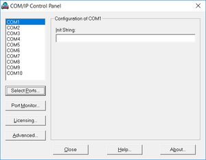COM ports with modem emulator control panel
