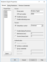 Configure virtual com ports for modem access in modem pool