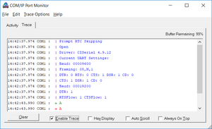 Trace logs of virtual com ports with modem emulator