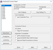 Configure virtual com ports for modem access