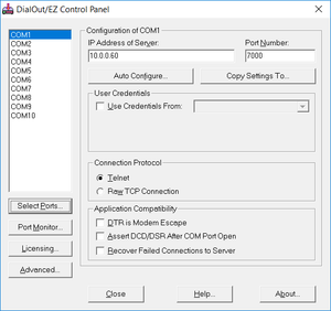 Configure virtual com ports for modem access