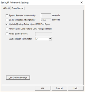 advanced settings for compatibility with most serial servers